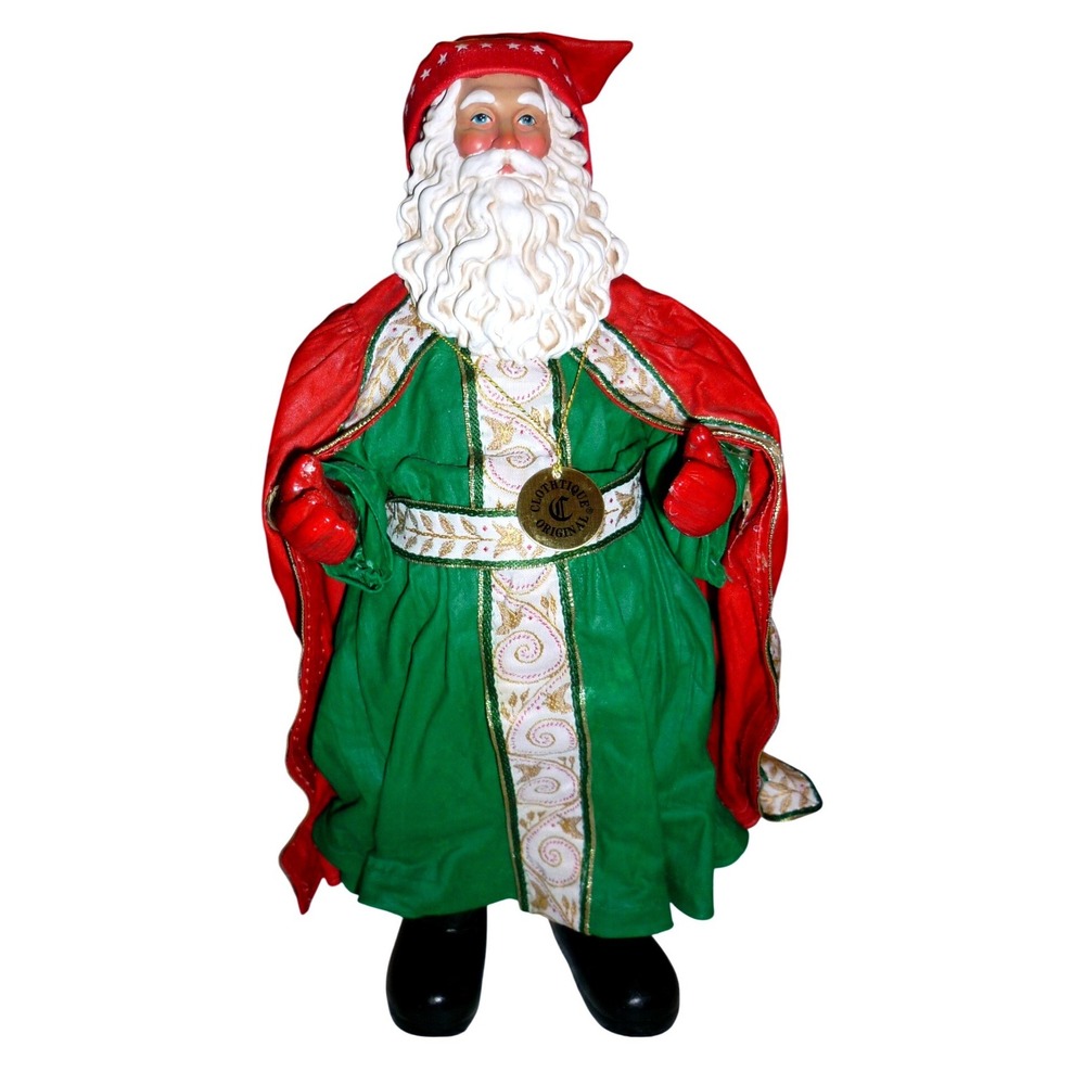 Possible Dreams Clothtique Original Santa Figurine Green Robe Red Cape 10.5"